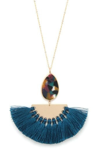 ACETATE TEAR DROP SHAPE TASSEL PENDANT LONG NECKLACE