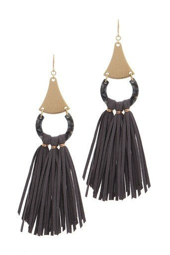 GREY ACETATE SUEDE TASSEL DROP EARRING