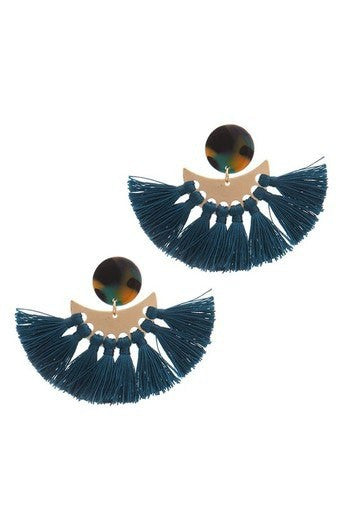ACETATE CIRCLE CURVE BAR TASSEL DROP EARRING