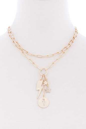 LAYERED STAR AND LIGHTNING PENDANT NECKLACE