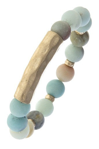 TEXTURED BAR MATTED SEMI MINT PRECIOUS STONE BRACELET