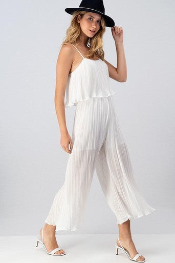 WHITE PLEATED JUMPSUIT