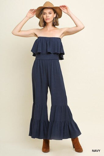 STRAPLESS LAYERED WIDE LEG JUMPSUIT