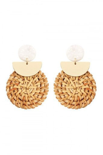 NATURAL RESIN WITH DROP RATTAN ORNAMENT POST EARRING