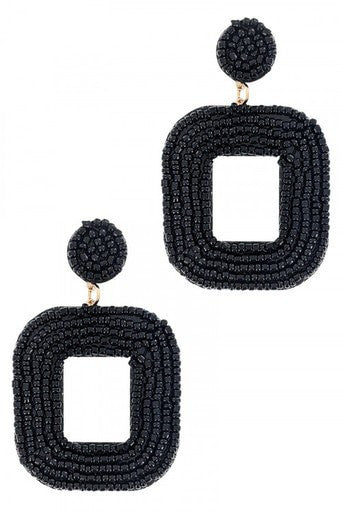BLACK SQUARE BEADED EARRINGS