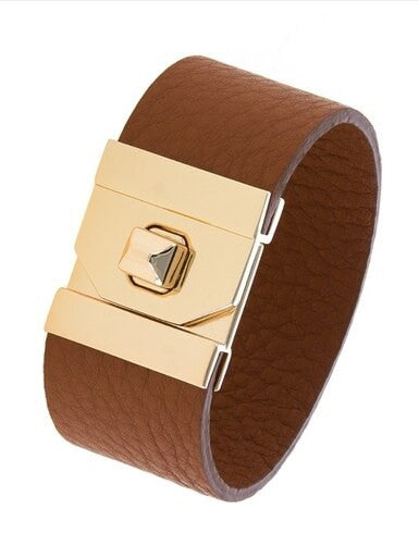 THICK GENUINE LEATHER TURN LOCK BRACELET