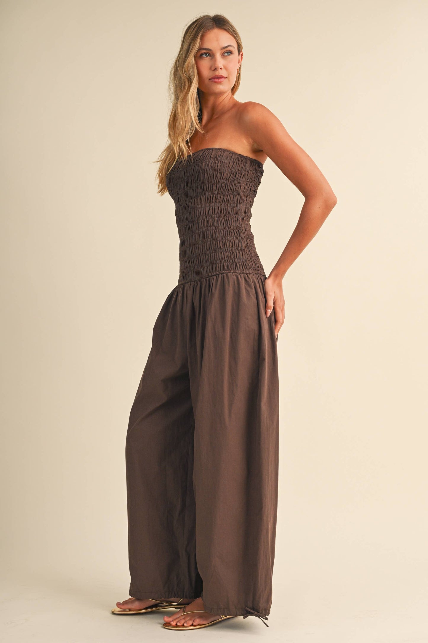 IJP3454 TUBE TOP EDGE BALLOON FIT JUMPSUIT/UNLINED