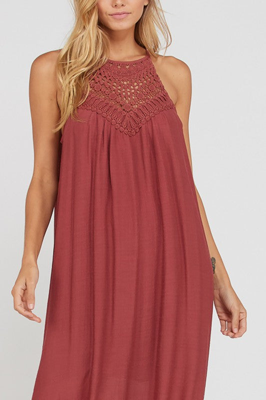 GREEK ISLAND MOTIF HALTER MAXI DRESS