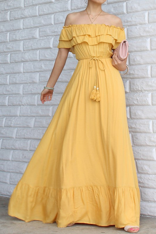MELLO MUSTARD TASSEL BELT MAXI DRESS