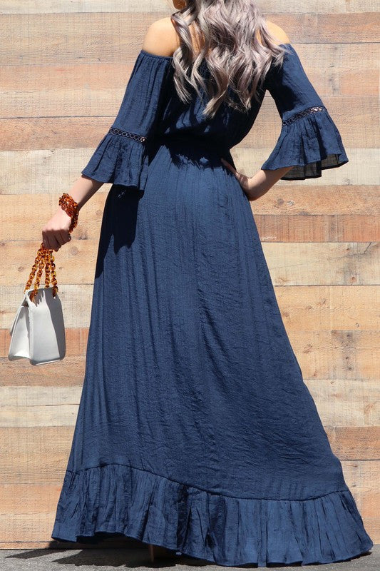 NAVY OFF SHOULDER MAXI DRESS