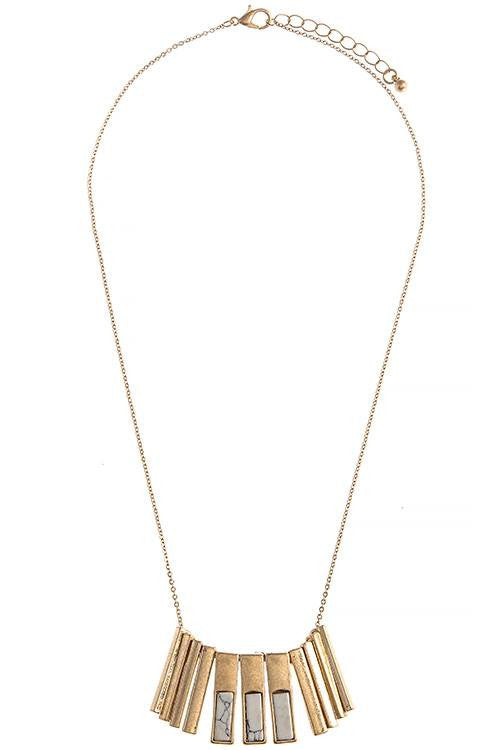 FAUX STONE MIXED BAR FRINGE NECKLACE CREAM