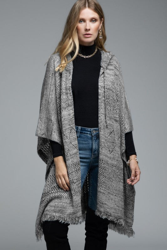 HEATHERED PONCHO HOODIE CARDIGAN