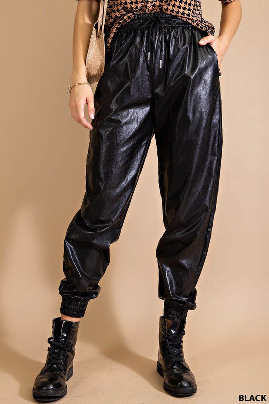FAUX LEATHER JOGGERS