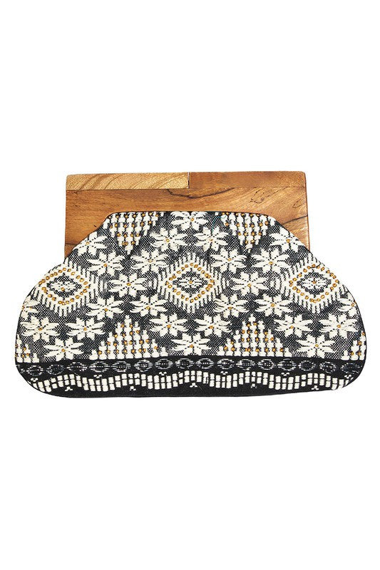 Boho Wood Frame Clutch Bag