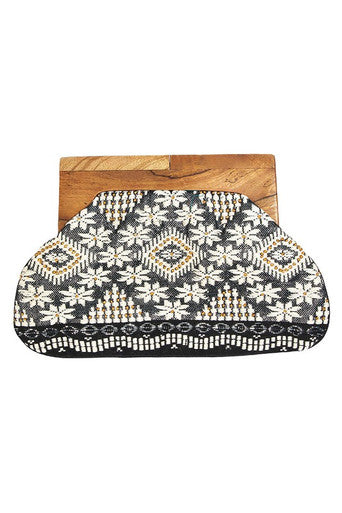 Boho Wood Frame Clutch Bag