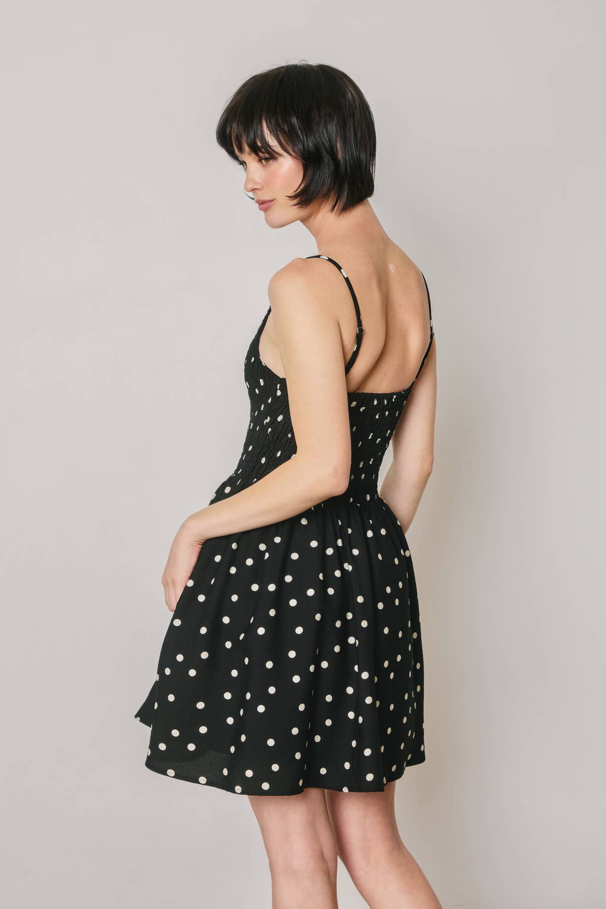 Polka Dot Fit And Flare Smocked Mini Dress
