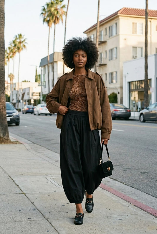 Balloon Hem Wide Leg Cotton Pants