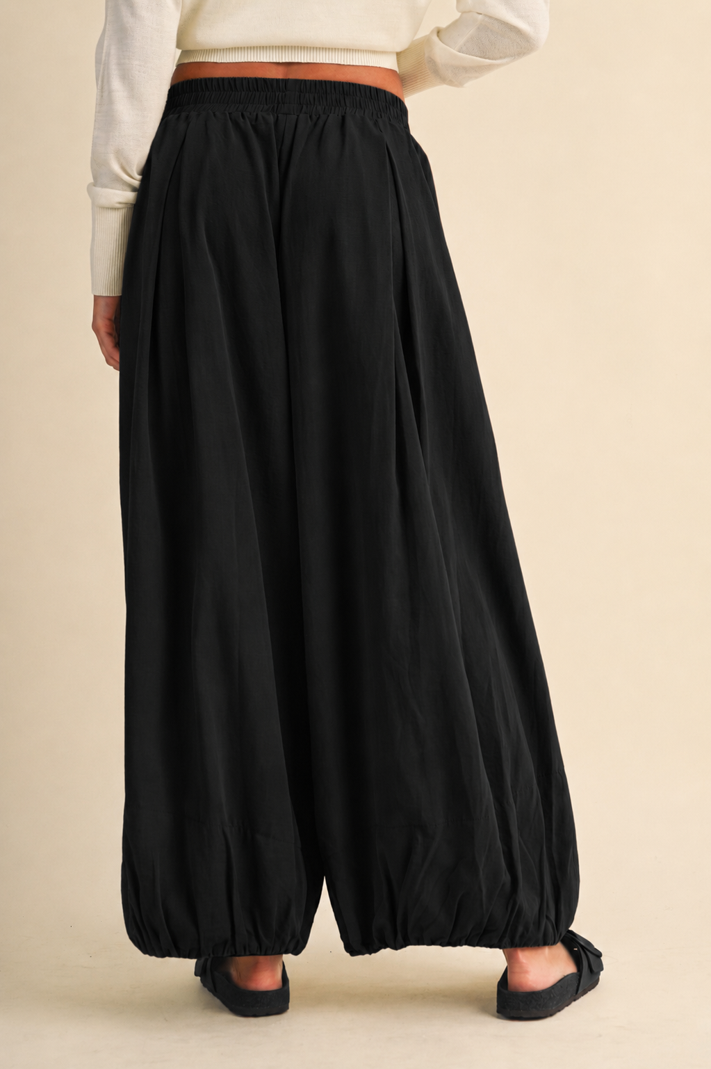 BALLOON FIT ELASTIC WAIST RELAXED FIT PANTS
