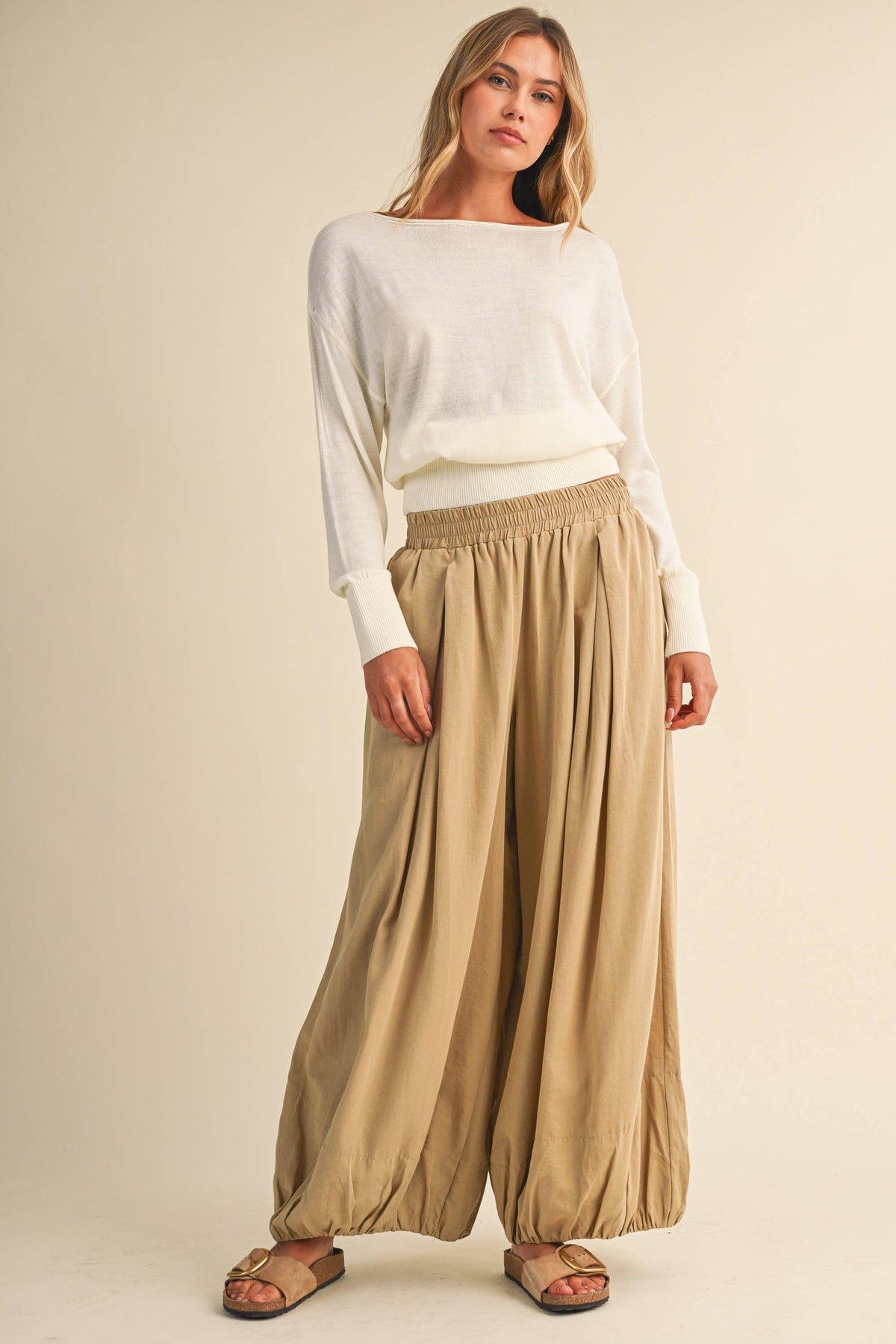 BALLOON FIT ELASTIC WAIST RELAXED FIT PANTS