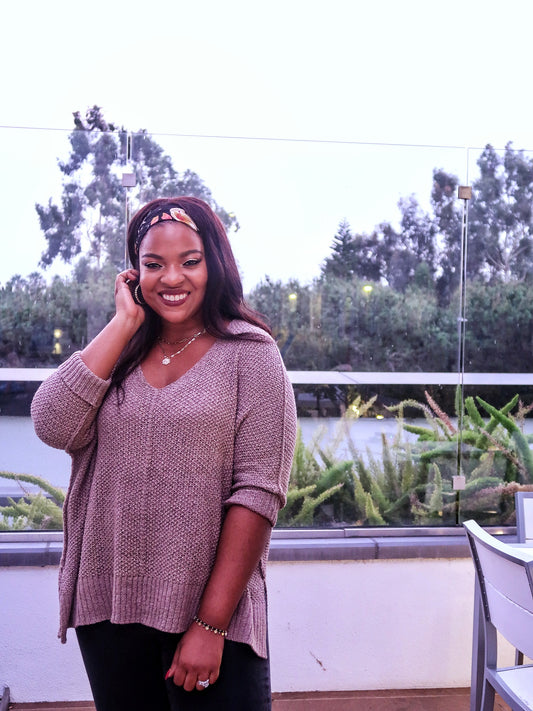 MOCHA 3/4  SLEEVE PULLOVER HI-LOW SWEATER