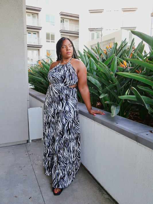 GREEK ISLANDS ZEBRA MAXI DRESS
