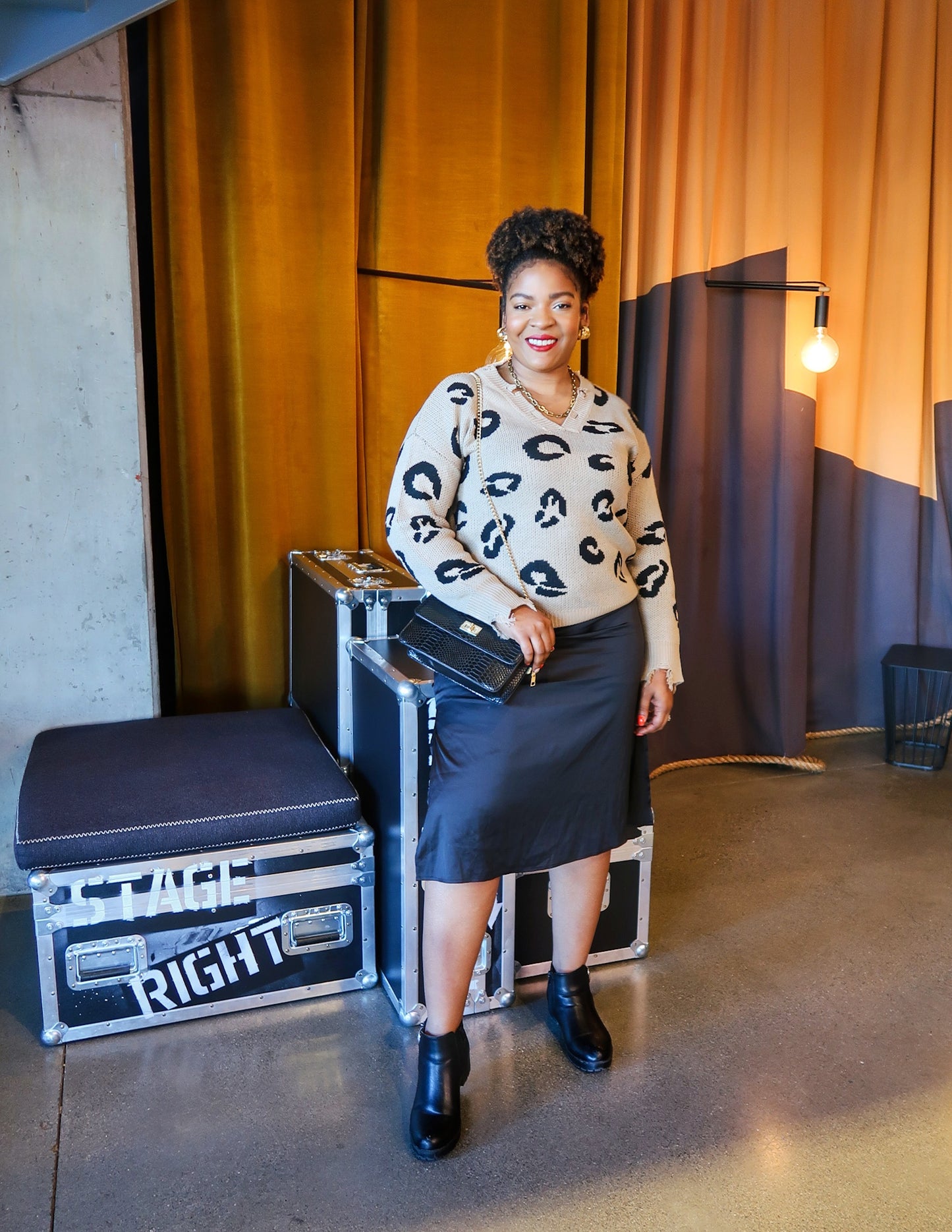 Distressed Leopard V Neck Knit Sweater