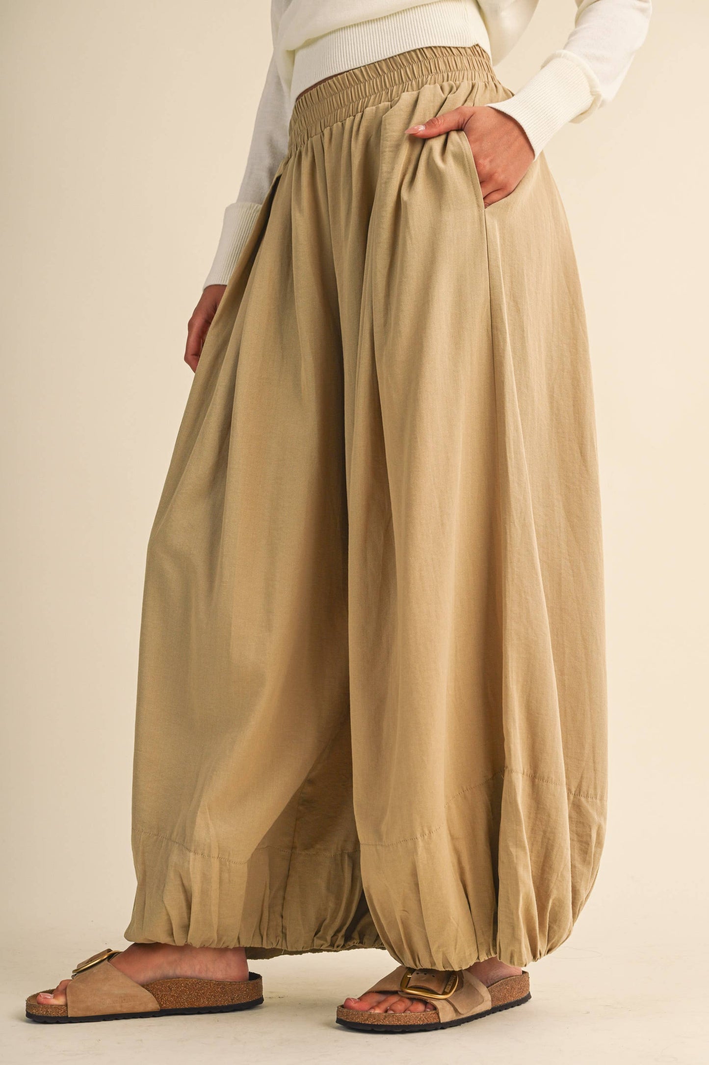 BALLOON FIT ELASTIC WAIST RELAXED FIT PANTS