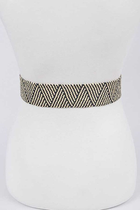 Resin Buckle Faux Straw Elastic Belt
