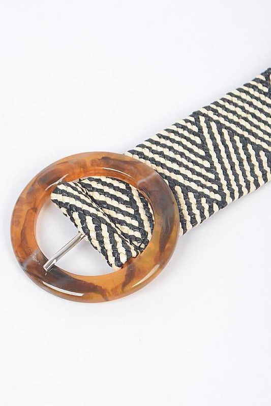 Resin Buckle Faux Straw Elastic Belt