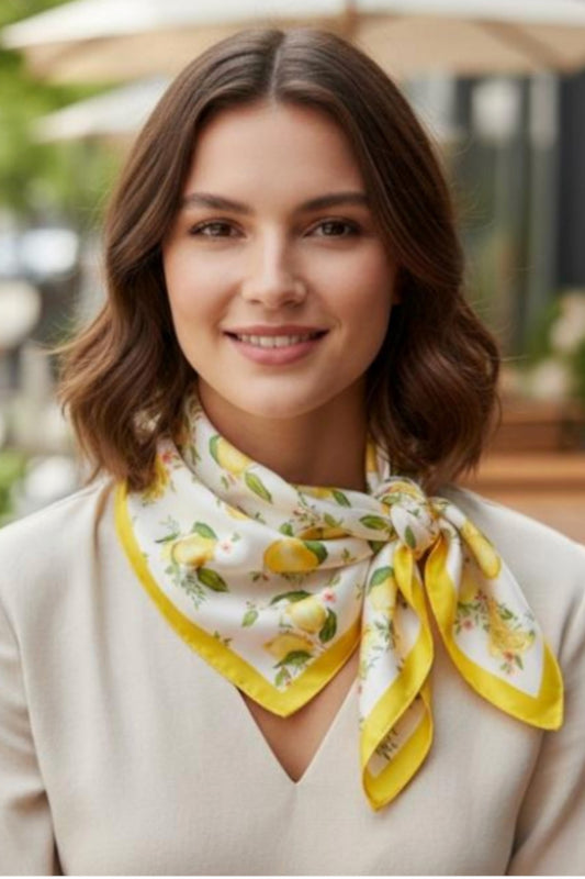 Lemon Print Silky Square Scarf