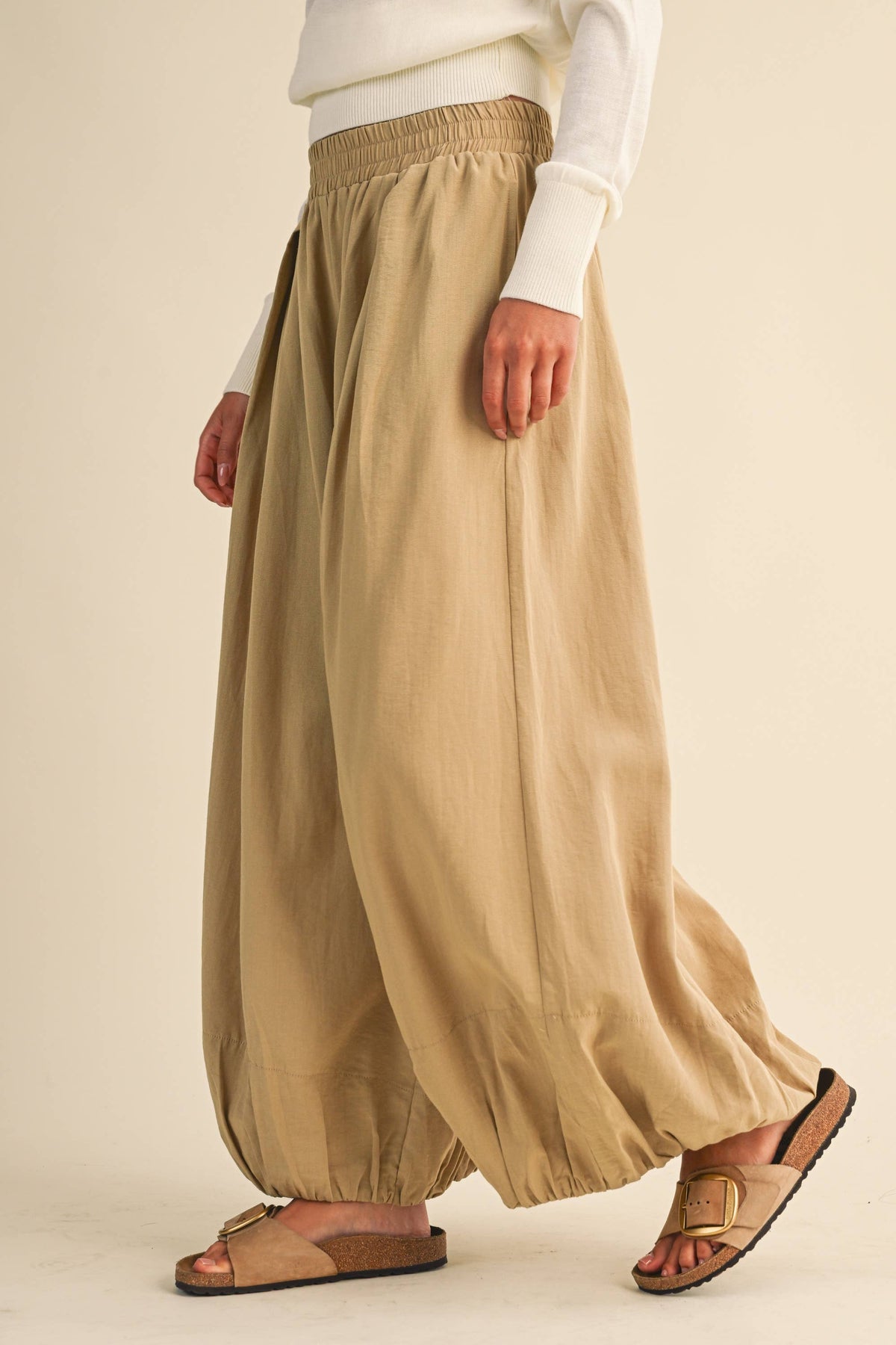 BALLOON FIT ELASTIC WAIST RELAXED FIT PANTS