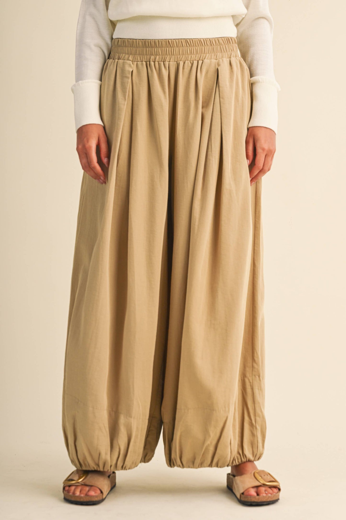 BALLOON FIT ELASTIC WAIST RELAXED FIT PANTS