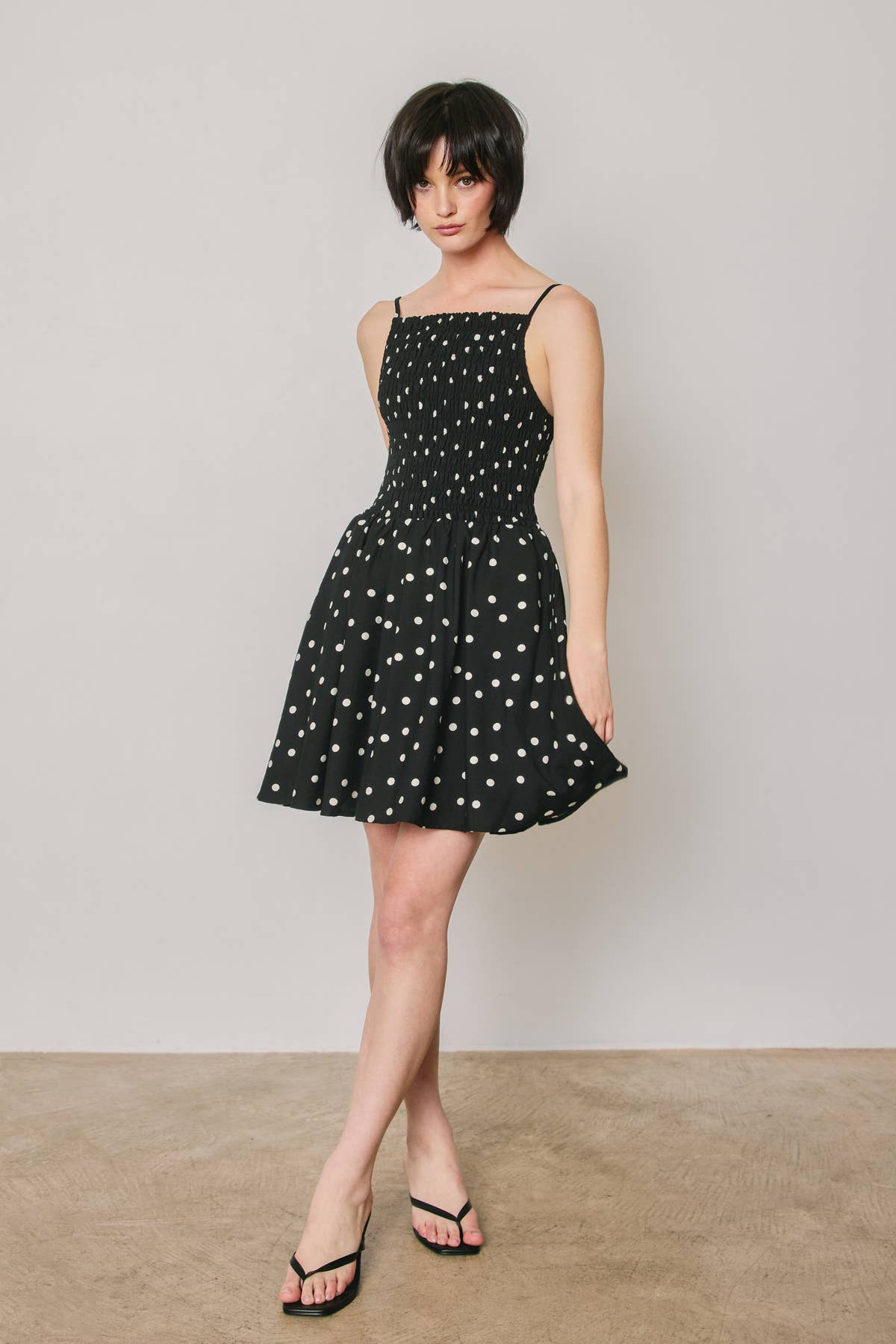 Polka Dot Fit And Flare Smocked Mini Dress