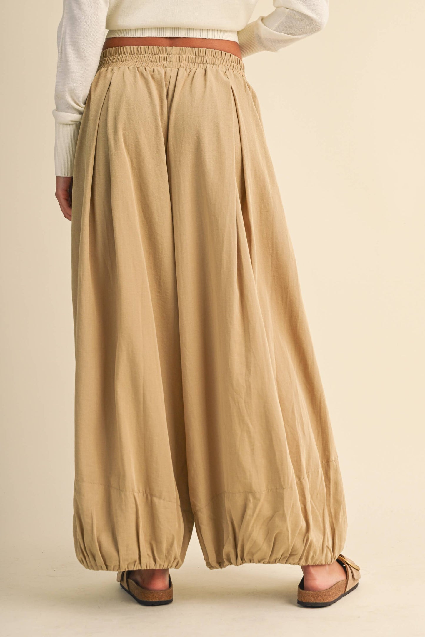 BALLOON FIT ELASTIC WAIST RELAXED FIT PANTS