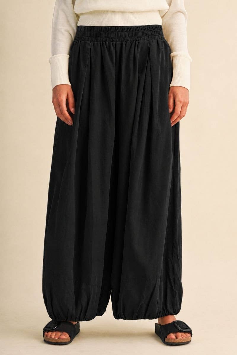 BALLOON FIT ELASTIC WAIST RELAXED FIT PANTS