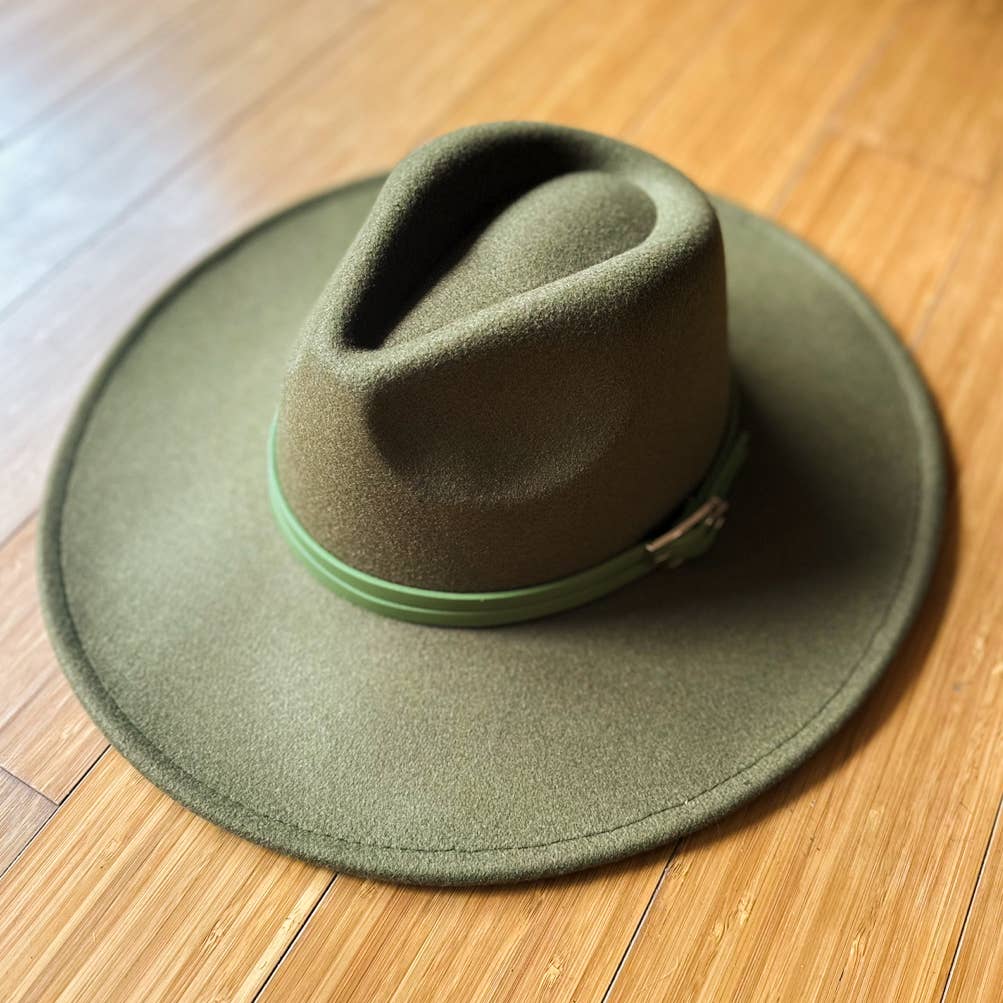 Refined Olive Fedora with Faux Leather Double Buckle Trim