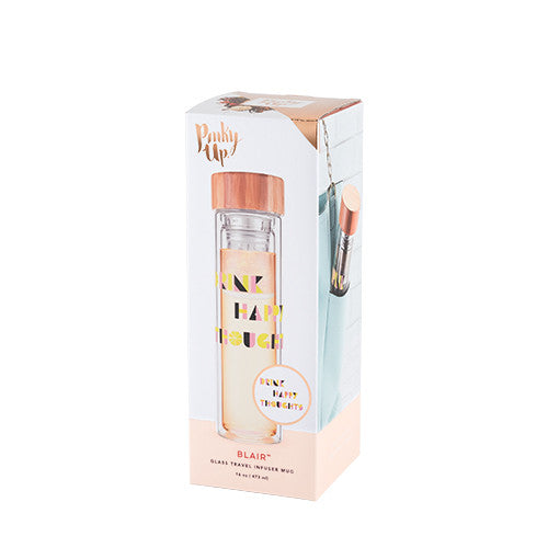 Drink Happy Glass Travel Infuser Mug by Pinky Up
