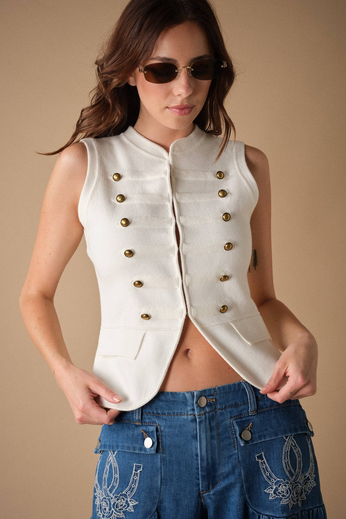 33325W Military Button Sweater Knit Vest