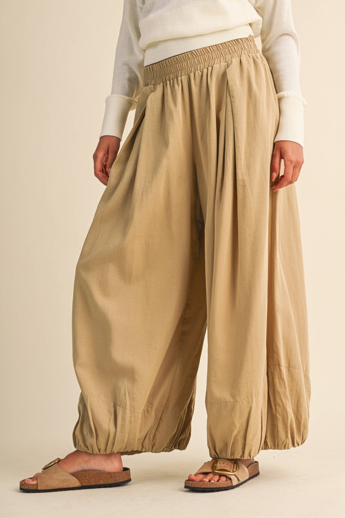BALLOON FIT ELASTIC WAIST RELAXED FIT PANTS