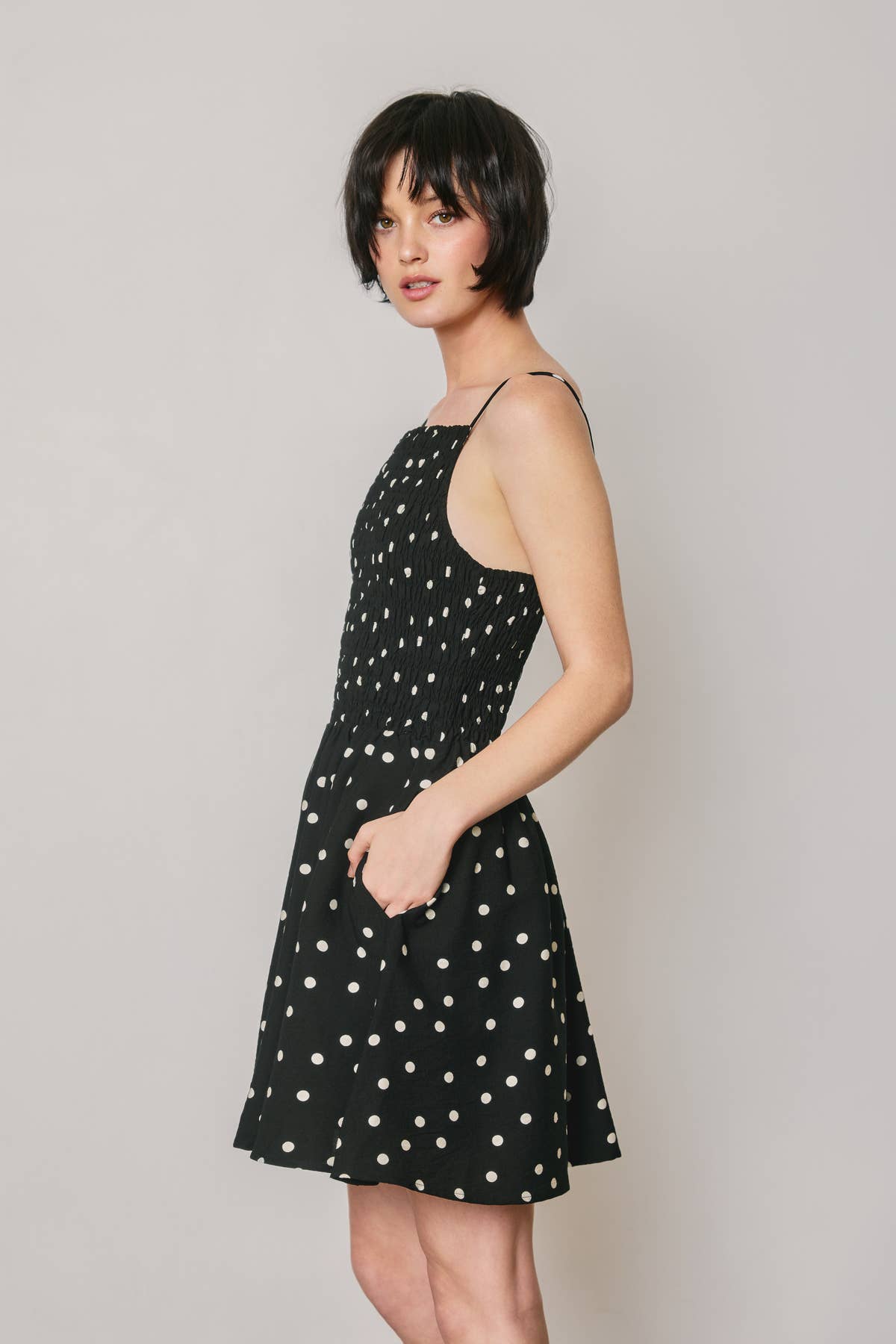 Polka Dot Fit And Flare Smocked Mini Dress