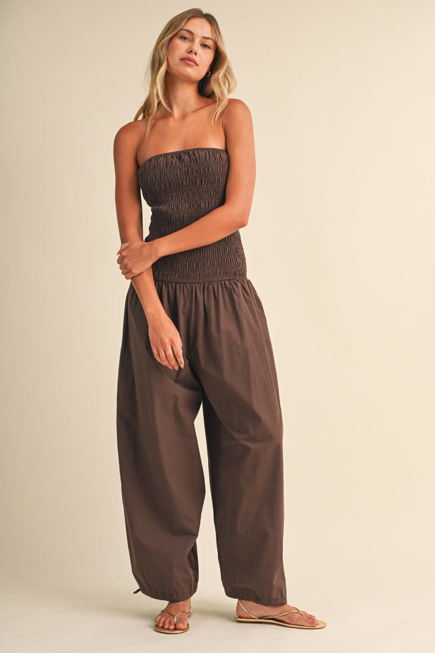 IJP3454 TUBE TOP EDGE BALLOON FIT JUMPSUIT/UNLINED