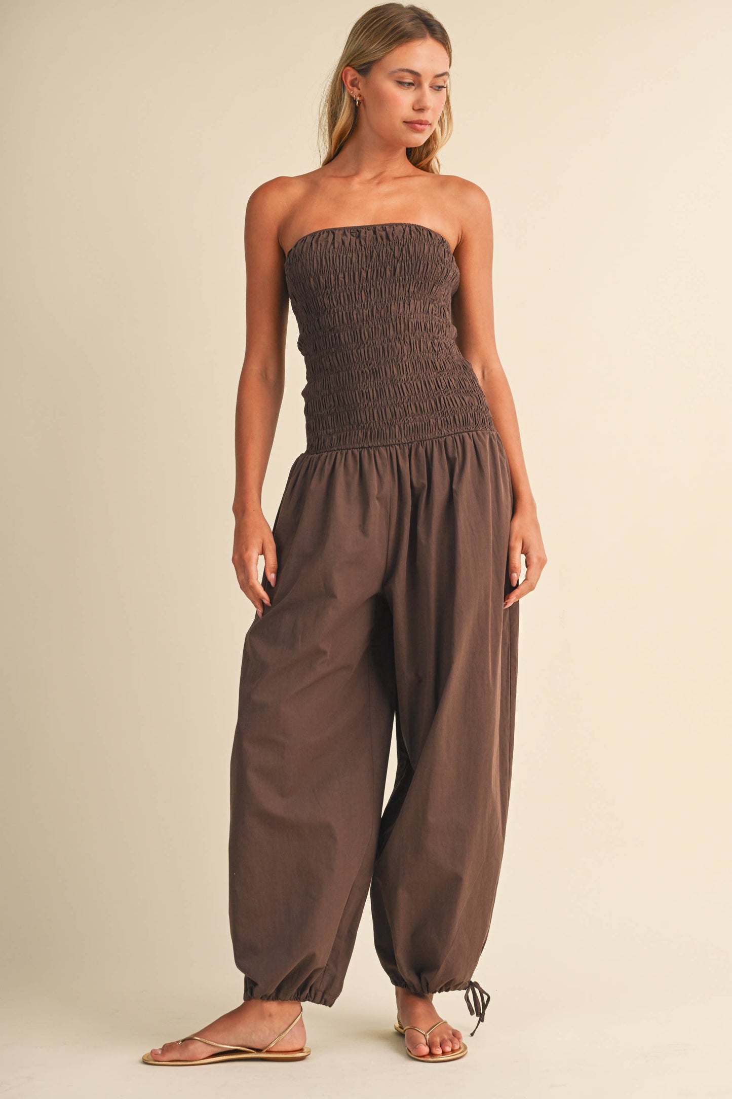 IJP3454 TUBE TOP EDGE BALLOON FIT JUMPSUIT/UNLINED
