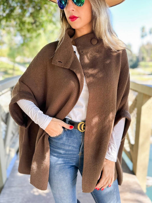 Solid Knitted Cardigan with Neck Button