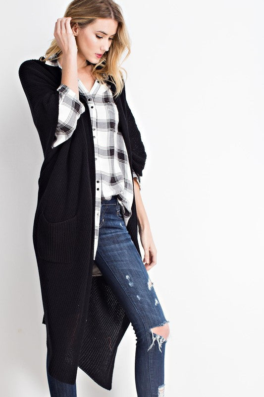 COZY POCKET KNIT LONG SLEEVE OPEN FRONT CARDIGAN