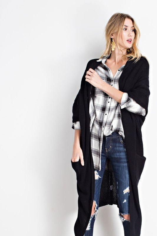 COZY POCKET KNIT LONG SLEEVE OPEN FRONT CARDIGAN