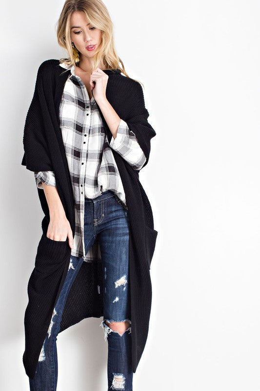 COZY POCKET KNIT LONG SLEEVE OPEN FRONT CARDIGAN