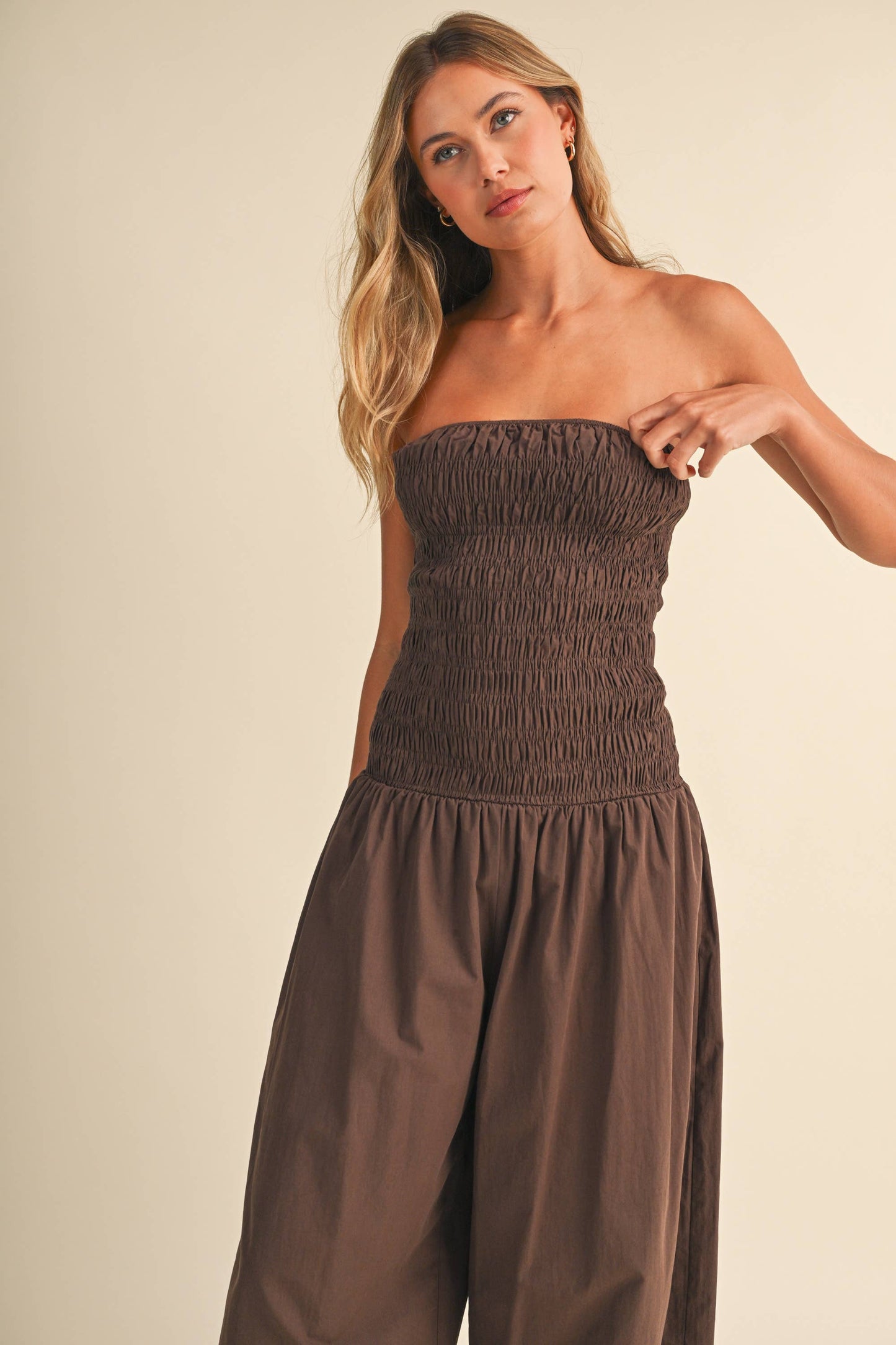 IJP3454 TUBE TOP EDGE BALLOON FIT JUMPSUIT/UNLINED