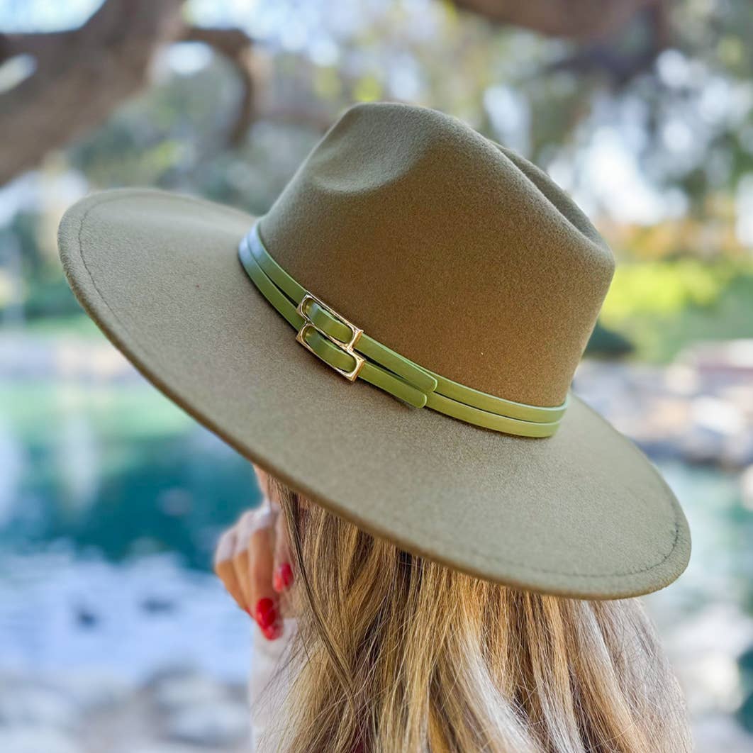 Refined Olive Fedora with Faux Leather Double Buckle Trim