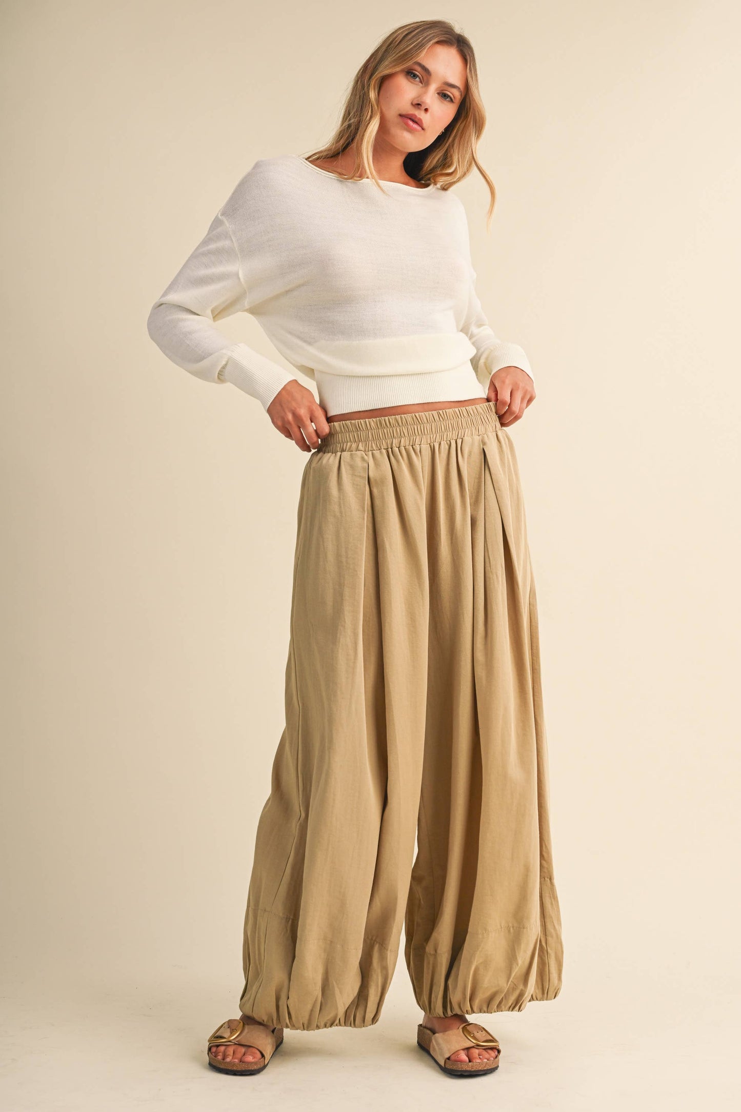 BALLOON FIT ELASTIC WAIST RELAXED FIT PANTS