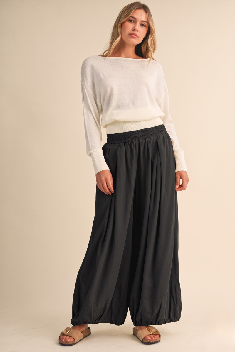 BALLOON FIT ELASTIC WAIST RELAXED FIT PANTS